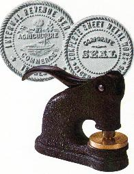 LONG REACH CAST IRON DESK SEAL. **TWO YEAR performance warranty. Brass die and alloy guarantee performance for heavy duty high volume users. My special "Alloy" counter is not damaged from staples or paper clips. Priced as a text only HOB die, custom logo