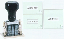 #1 dater allows your custom information with #1-1/2 rotary dates. Available with stamp pad dish in any color.