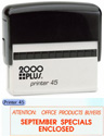 Printer 45 - P45 Self-Inking CUSTOM Stamp. Ink pad provides thousands of impressions! Easy to re-ink. Add your signature, logo or any drawing with text. Simple and dependable! Impression area 1"x3-1/4". COSCO 2000 plus.
