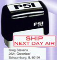 PSI-1444  PSI Self-Inkers require no pad. Lasts 3-5 times longer than others. Oil base ink. Smooth and quiet operation. Available in 5 ink colors.  Ready in as little as 2 hours! Area: 1/2"x1-3/4".