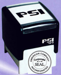 PSI-4141  PSI Self-Inkers require no pad. Lasts 3-5 times longer than others. Oil base ink. Smooth and quiet operation. Available in 5 ink colors.  Ready in as little as 2 hours! Area: 1-5/8"x1-5/8".